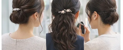 卒業式当日に親子で髪型を整えるイメージ（後ろ姿）