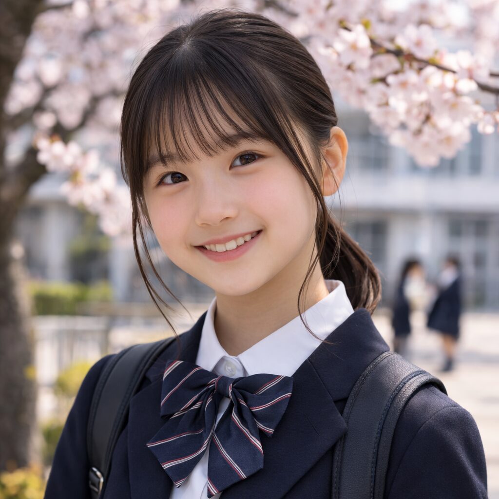 中学校入学式の髪型女子ミディアム 低めポニーテール