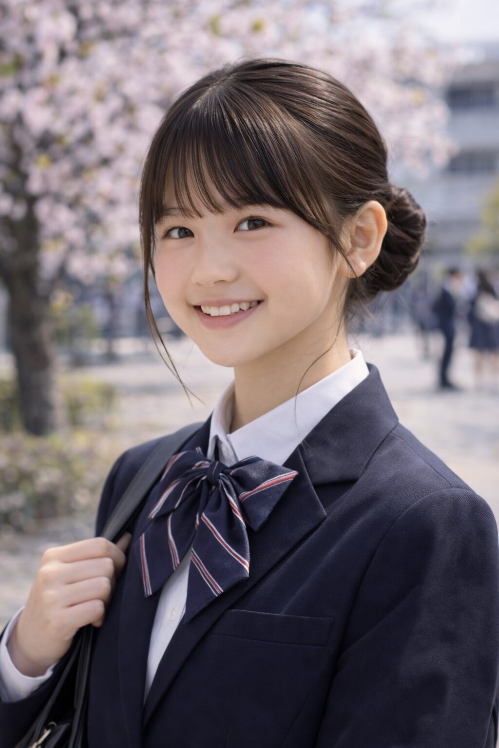 中学校入学式の髪型女子ロング 低めシニヨンまとめ髪