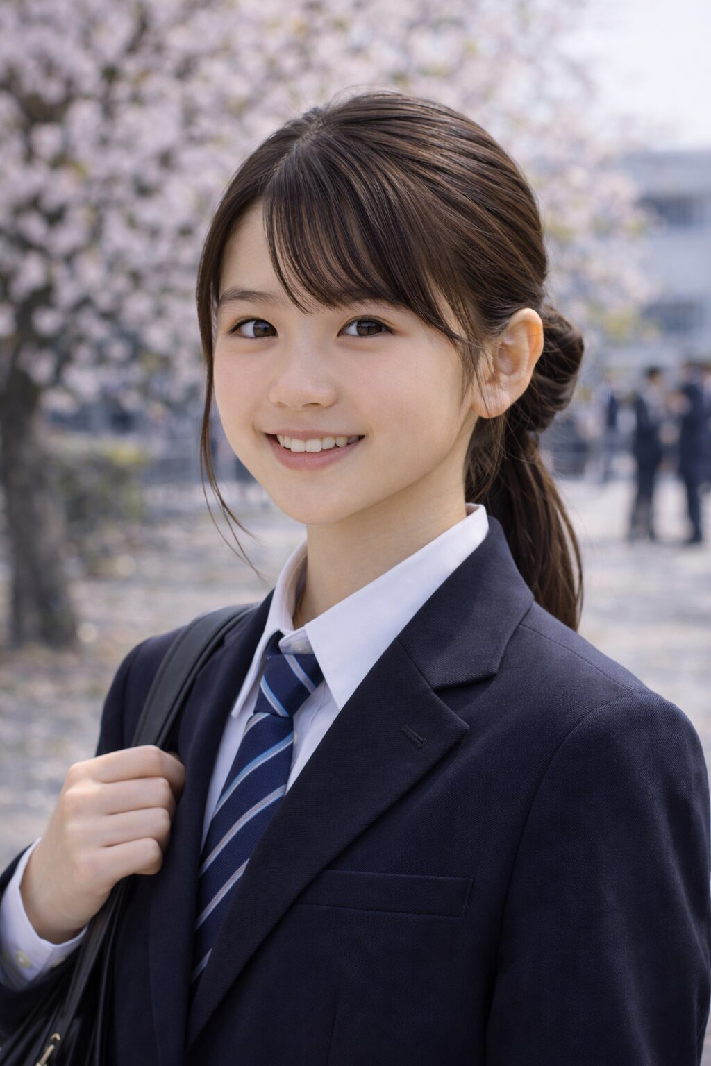 入学式に合うロングの低めまとめ髪（低めポニーテール）ヘア例